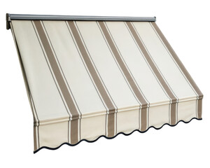 A retractable awning with stripes offers shade and protection on a transparent background