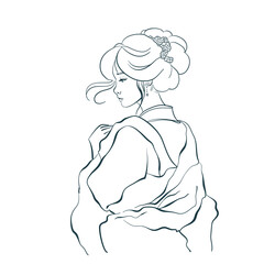 asian traditional girl vector illustration ethnic line art