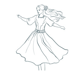 Fototapeta premium Scandinavian music traditional girl vector illustration ethnic line art