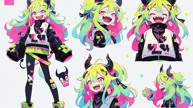 Vibrant Anime Virtual YouTuber Character Sheet