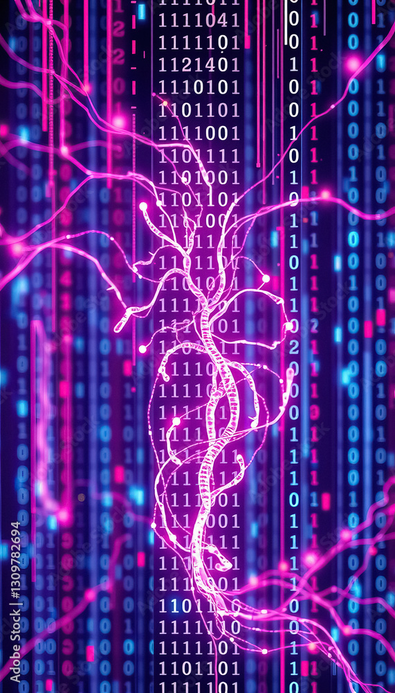 Poster Abstract representation of neural networks and information streams reflecting digital connectivity