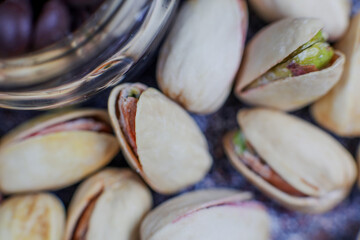 Delicious homemade pistachio paste or cream,spread with pistachios.