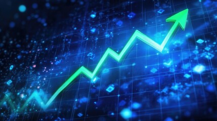 A vibrant green arrow indicating upward progress on a digital background
