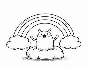 Happy Bunny on a Cloud with Rainbow