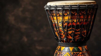 Ornate African Drum on Dark Background