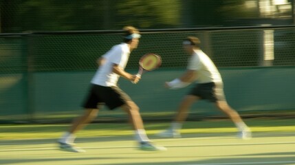 Tennis players in motion on court