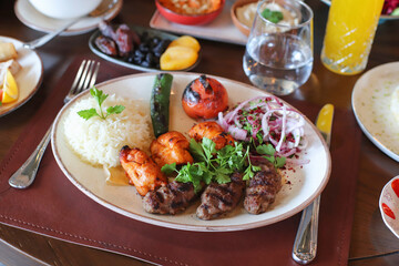 Turkish Kebab Assortment (Set) with green and grilled meats and vegetables