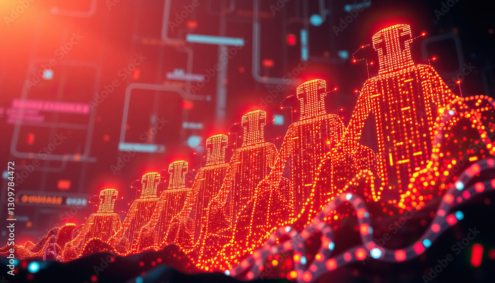 Poster Abstract representation of network infrastructure with human figures lines and light dots