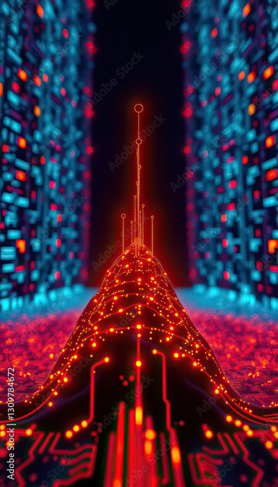 Poster Abstract technology landscape with circuit patterns and neon lights futuristic design