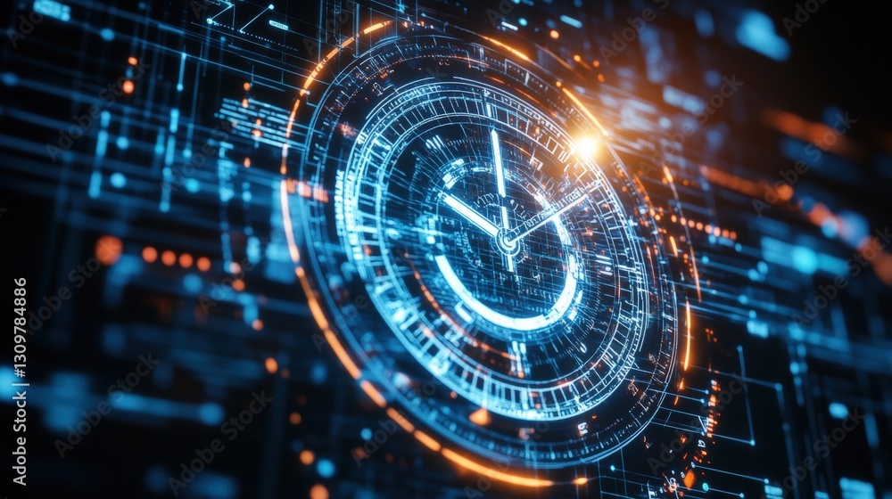 Poster elegant clock resting on a vibrant digital background symbolizing the modern experience of timekeepi
