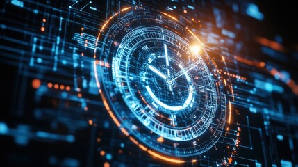 Obraz premium Elegant clock resting on a vibrant digital background symbolizing the modern experience of timekeeping and style