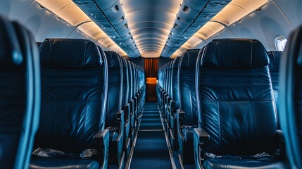 Deserted plane seats during flight