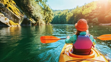 People kayaking on a serene lake during an outdoor adventure