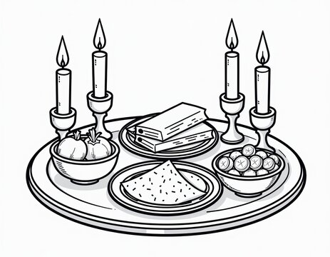 black and white seder plate with candles clip art preview