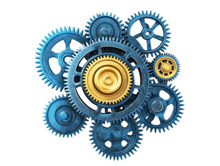 Isolated Blue and Gold Cogwheels