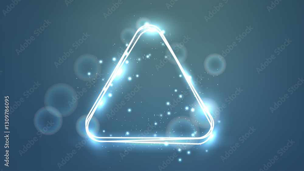 Poster neon rounded triangle frame with shining effects and sparkles