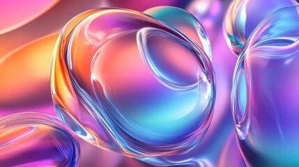 Translucent spheres cascade in vibrant gradient, smooth dynamic motion