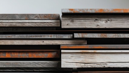 Stacked Layers of Wood and Metal Textures Rustic Industrial Design.