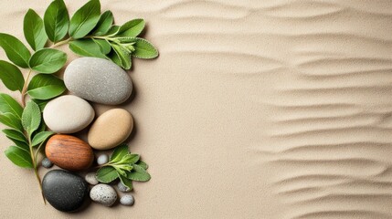 Obraz premium A collection of various stones and leaves assembled together showcasing nature's textures and organic beauty