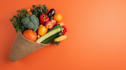 Fresh Harvest of Colorful Vegetables and Fruits in a Cornucopia