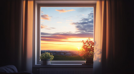Sunset through window view nature landscape scene scenery wallpaper backdrop background
