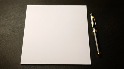 Blank paper and pen on dark wood desk