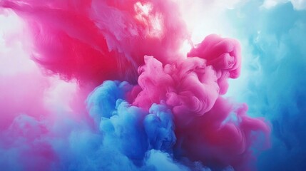 Fototapeta premium Dreamy watercolor clouds of vibrant blue and pink, a soft ethereal blend