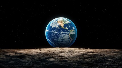 Awe-inspiring view of earth from the lunar surface capturing the blue planet against the blackness of space