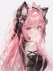 Girl with Cat Ears and Pink Eyes