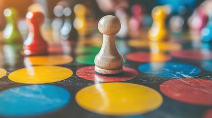 Colorful game board with wooden piece
