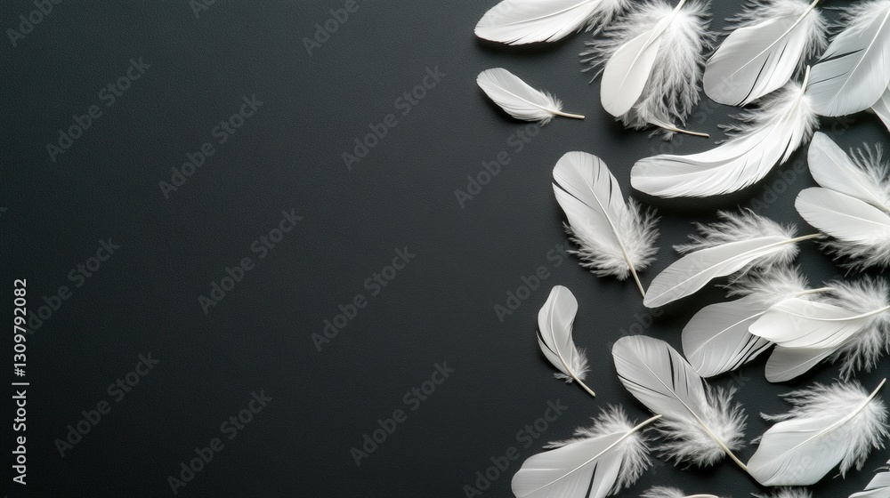 Aufkleber ethereal white feathers gently resting on a deep black background creating a striking contrast and v