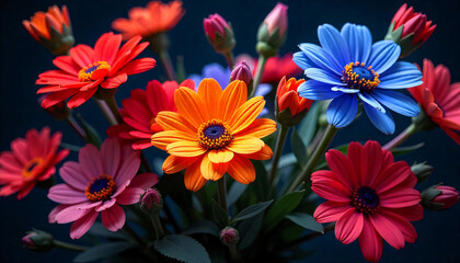 colorful flowers on black background