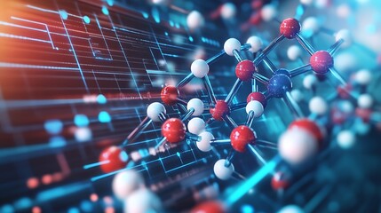 A futuristic 3D depiction of a pharmaceutical compound with a molecular structure in a vibrant, glowing display