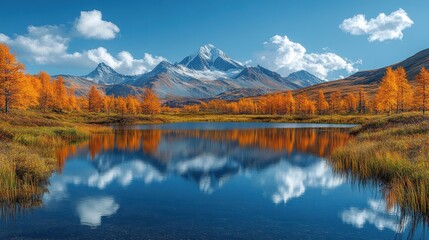 Autumnal mountain lake reflecting a vibrant sky