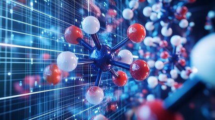 A futuristic 3D depiction of a pharmaceutical compound with a molecular structure in a vibrant, glowing display