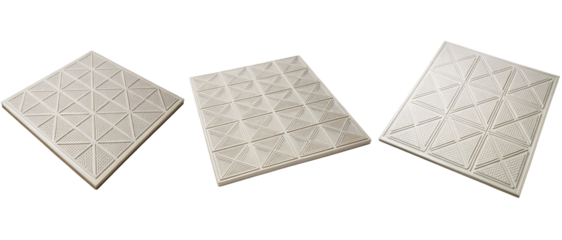 Textured white tiles with geometric patterns on a transparent background