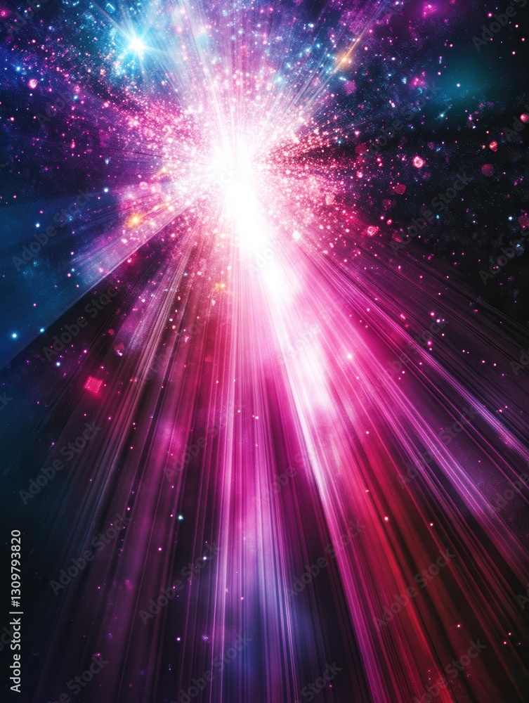 Aufkleber Vibrant beams of light break through darkness, creating an abstract explosion of color and energy Generative AI