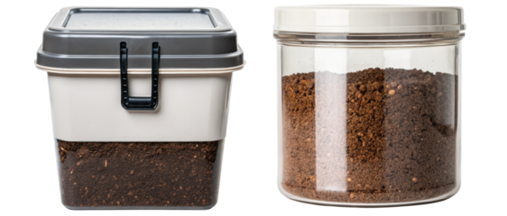 Clear containers with soil store gardening on a transparent background