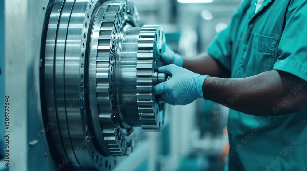Aufkleber precision engineering process with hands on mechanical gears