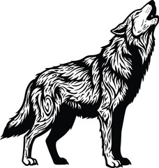 Black Silhouette Wolf Howling Vector
