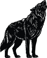 Black Silhouette Wolf Howling Vector