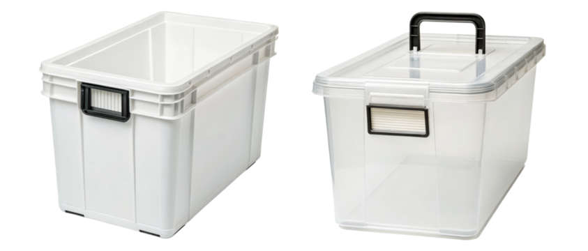 Clear plastic storage containers offer organization on a transparent background