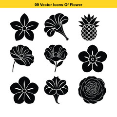 Obraz premium Nine vector icons of various flowers botanical illustrations floral silhouettes graphic design elements