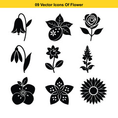 Fototapeta premium Nine vector icons of various flower types and shapes
