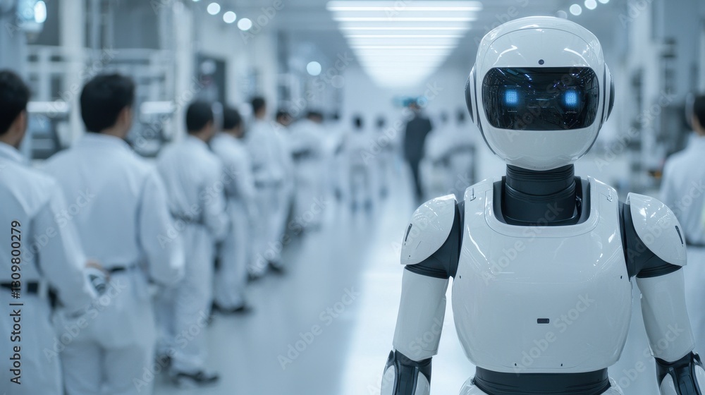 Poster advanced robotics in a modern laboratory with human engineers