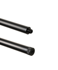 Close-up of a .22lr caliber rifle barrel with a threaded muzzle.