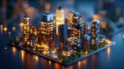 Stunning aerial view of a lively city at night illuminated by bright lights and skyscrapers against a dark sky
