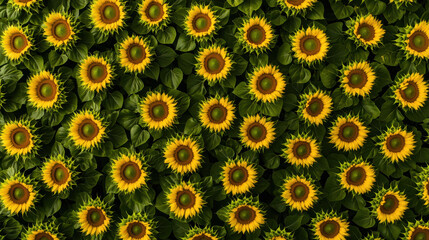 vibrant field of sunflowers in full bloom, creating cheerful pattern