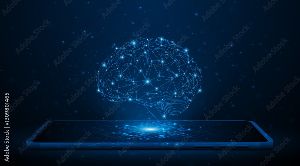 Aufkleber Artificial neural network or artificial intelligence brain on a tablet or smartphone. Digital brain science for future learning. modern technology innovation concept background	