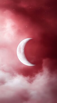 Crescent Moon Pink Clouds Night Sky Romantic Dreamy